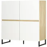 HOMCOM Küchenschrank Beistellschrank Kommode Sideboard mit 4 Fächern Küchenbuffet Küchenmöbel Aufbewahrungsschrank mit Kippschutz Spanplatte Weiß+Naturholz 100 x 41,5 x 107 cm