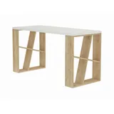 Dmora Schreibtisch Dmigliol, Mehrzweckschreibtisch, Bürotisch für PC, Eckschreibtisch, 140x60h75 cm, Weiß und Eiche - Weiß