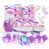 OLYSPM Rollschuhe Mädchen,Rollschuhe Kinder,4 Größen Einstellbare Rollschuh mit 8 Blinkenden Rädern für Jungen,Mädchen,Anfänger(Violett,XS)