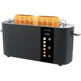 Arendo - Edelstahl Toaster 2 Scheiben Langschlitz - Touchscreen – Doppelwandgehäuse – Integrierter Brötchenaufsatz – 6 Bräunungsgrade – Brotzentrierung – Restzeitanzeige – Memoryfunktion - Schwarz