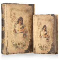 Moritz 2er Set Aufbewahrungsbox Deko Mädchen mit Katze Buch Safe Box Schatulle Buchhülle Geldversteck