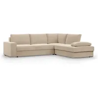 Mebligo - Ecksofa mit Schaffunktion und Betkasten 287 cm Breit VELANO, Eckcouch, L Shaped Sofa, Big Sofa, Komfort und Still, Wohnlandschaft L-Form, L Couch mit Schlaffunktion - Cord Couch Beige