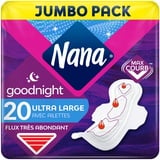 Nana Ultra Goodnight Große Damenbinden mit Flügeln – sehr reichlich fließend – 20 Servietten in Einzeltasche