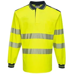 Portwest  PW3 Warnschutz Polo-Shirt langarm in Gelb/Blau, Gr. XS