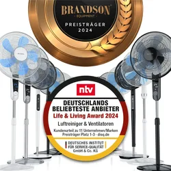 Brandson Standventilator mit 3 Geschwindigkeitsstufen, Standfuß höhenverstellbar, Ventilator mit hohem Luftdurchsatz, Oszillationsfunktion 80°