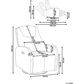 Beliani Elektrischer Schaukel-Fernsehsessel Kunstleder 79 x 102 x 94 cm Braun mit Kissen