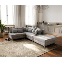 DeLife Ecksofa Clovis Hellgrau Strukturstoff Hocker Ottomane Rechts Modulsofa