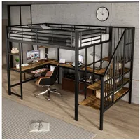 Flieks Hochbett Metallbett Kinderbett 120x200cm mit Schreibtisch und Ladeanschluss schwarz