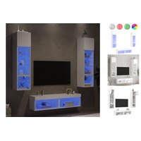 vidaXL TV-Schrank 6-tlg Wohnwand mit LED-Beleuchtung Weiß Holzwerkstoff weiß