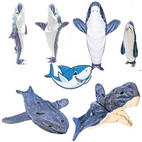 Wohndecke Hai Decke zum Anziehen Kostüm, Hai Anzug Shark Blanket Schlafanzug, Lucadeau, Kuscheldecke mit Ärmeln, Kinder Schlafsack, Pyjama blau 155 cm