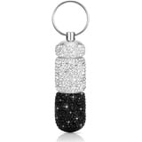 Soleebee 2-Teil Diamant Pillendose Schlüsselanhänger, Wasserdicht Mini Pillenhalter Bling Kleine Tablettendose Tragbare Pillenbox Tabletten Vitamin Organizer für Outdoor Sport Reisen (Schwarz)