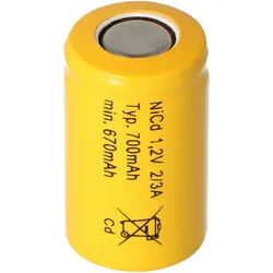 AccuCell 2/3 A Cadnica NICD Akku Flat Top ohne Lötfahne, 1,2 Volt 700mAh