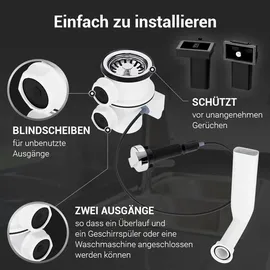 Aquade 72338 Spülenablauf Ablaufgarnitur Excenterventil 70 mm 1 1/2 Zoll, Siebkorb/Überlauf-Set/Drehexcenter