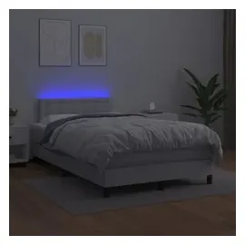 vidaXL Boxspringbett mit Matratze & LED Weiß 120x200 cm Kunstleder