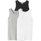 bonprix Unterhemd BONPRIX, Jungen, Gr. 164/170, 3 Stk., N-Gr, weiß (schwarz, hellgrau meliert, weiß), Jersey, Obermaterial: 100% Baumwolle, unifarben, normal, Rundhals, Unterhemden Unterhemd, im 3er-Pack, aus weicher Baumwolle, normale Passform, ärmellos