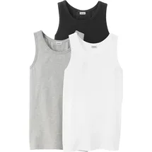 bonprix Unterhemd BONPRIX, Jungen, Gr. 164/170, 3 Stk., N-Gr, weiß (schwarz, hellgrau meliert, weiß), Jersey, Obermaterial: 100% Baumwolle, unifarben, normal, Rundhals, Unterhemden Unterhemd, im 3er-Pack, aus weicher Baumwolle, normale Passform, ärmellos