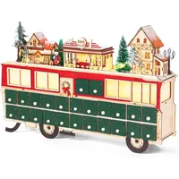 Todeco - Adventskalender aus Holz zum Befüllen, mit led, Wiederverwendbarer, mit 24 Türchen, Kinder weihnachtliche Holz Dekoration, 43 x 8,5 x 28 cm