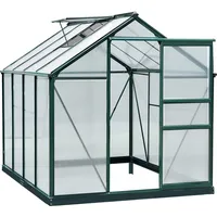 Outsunny Gewächshaus mit Aluminiumrahmen Treibhaus mit Dachfenster, Tür, Fundament, begehbar, Witterungsbeständig, 190x252x201cm Aosom