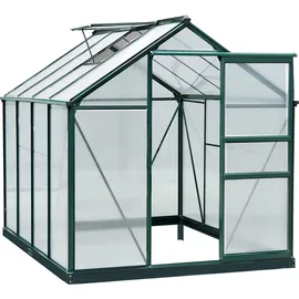 Outsunny Gewächshaus mit Aluminiumrahmen Treibhaus mit Dachfenster, Tür, Fundament, begehbar, Witterungsbeständig, 190x252x201cm Aosom