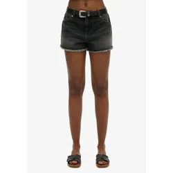 Jeanshotpants SUPERDRY "MID RISE DENIM HOT SHORT", Damen, Gr. 28, N-Gr, roseland washed schwarz, Denim/Jeans, Obermaterial: 100% Baumwolle, unifarben, casual, slim fit kniefrei, Jeans