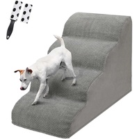 4 Stufen Hundetreppe für Bett/Couch, LIANTRAL Haustiertreppe mit strapazierfähigem hochdichtem Schaumstoff & waschbarer Bezug und Tierhaarentferner-Rolle, reduziert Stress auf Tiergelenke