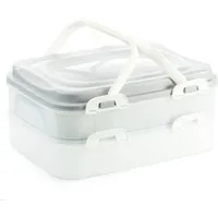 2friends Kuchentransportbox Cupcake/Muffin Transportbox Kuchenbehälter mit praktischem Hebeeinsatz, Kunststoff, (40x30x18cm Grau), Clickverschlüssen & Tragegriffen, 2 Etagen Partycontainer grau|weiß