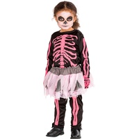 dressforfun Süßes 5-tlg. Kinder Girlie Skelett Kostüm inkl. Shirt, Leggins, Rüschnrock & Fingerlinge (8-10 Jahre | Nr. 300102)