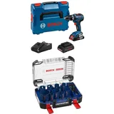 Bosch Professional Akku Schlagbohrmaschine GSB 18V-55 (2x 4,0 Ah ProCore Akku, in L-BOXX) Blau + 14 tlg. Expert Tough Material Lochsäge Set (für Holz mit Metall, 20-76 mm, Zubehör Bohrmaschine)