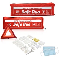 2 Stück Kfz-Verbandstasche Safe Duo rot | Verbandstoffe neueste Norm 13164:2022-02 | Euro Warndreieck | Verbandskasten für Auto