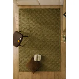 WECON HOME Teppich WECON HOME "Castello TWO", grün (oliv grün), B:200cm H:7mm L:300cm, Schurwolle, Teppiche, Teppich, Schurwolle, Kurzflor mit Hoch-Tief-Effekt, Wohnzimmer, Rautenmuster