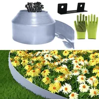 Flexible Rasenkante Kunststoff, Rasenkanten aus Kunststoff 10cmx10m, Inklusive 30 Ankerspitzen und 1 Verbinder, mit einem Paar Handschuhe, Gartenzaun decorativ (Silber, 10cmx10m)