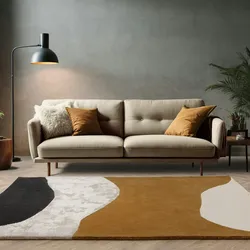 Kadima Design Designerteppich Kurzflor Dicht  200x300cm, Florhöhe 1,6cm, Gesamthöhe 2,6cm  Senfgelb, Beige, Grau  Organische Formen  Hull-Humber