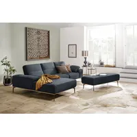 Ecksofa W.SCHILLIG "run, Designsofa mit tollem Sitzkomfort, L-Form", blau (blau z73), B:299cm H:88cm T:178cm, Longlife Xtra-Leder Z73: Naturwalkleder der Luxusklasse aus den erlesensten Rohhäuten. Hautstärke 1, 1 u2013 1, 3 mm, ROHLEDER Jacquard-Flachgewebe Q2 W60 (63% Polyester, 37% Polyacryl), ROHLEDER Chenille-Flachgewebe Q2 W77 (68% Polyacryl, 32% Polyester), Stoff S37 (100% Polyester), Sofas, mit Holzsockel, Füße in Bronze pulverbeschichtet, Breite 299 cm