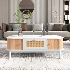 stilvora Couchtisch Oval Weiß Holz 110 x 38,5 x 55 cm