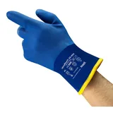 Ansell AlphaTec 23-202 Arbeitshandschuhe, Zugelassen für Lebensmittelkontakt, Hervorragende Flexibilität bei Niedrigtemperaturen, Gerautes Profil für Guten Nassgriff, Blau, Größe L (6 Paar)