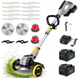 Akku Rasentrimmer mit Unkrautbürste, 21V Bürstenlose Rasenkantenschneide für Makita Akkus,4 in 1 Elektrischer Freischneider, Inkl. 2X4.0Ah Akku & Ladegerät für Garden Trimmen (Grau)