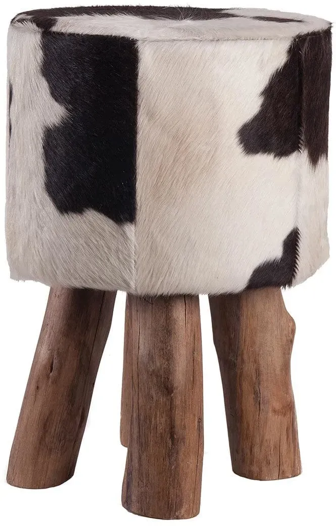 Fellhof Hocker Holzfuß rund schwarz weiß Höhe 45 cm