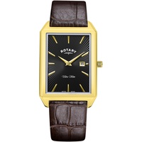 Rotary Herren Quartz Armbanduhr, 28.50mm Gehäusegröße mit schwarz analog Zifferblatt und braun Lederarmband Armband GS08023/04