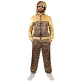 Unisex Trainingsanzug Leoparden Print Metallic Gold 80er Jahre Kostüm Rapper Trash Assi Bad Taste Retro, Größe:XS - XS