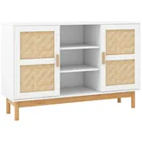 COSTWAY Küchenbuffet Schrank mit 2 Bambustüren&3 offenen Regalen, 120cm weiß weiß