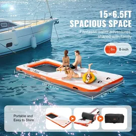 Vevor Aufblasbares Schwimmdock 4,57x1,98m Dockplattform mit 1,21x 1,82m Trampolinnetzpool Wassermatte mit schwimmender Plattform und tragbarer