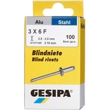 Gesipa Blindniete Mini-Pack 100 Stück (Nietschaft ø 3mm, Scherkraft 700 N, Zugkraft 900 N, Flachrundkopf) 1433530