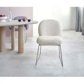 DeLife Esszimmerstuhl Nube-Flex Bouclé Weiß Kufengestell Edelstahl Taschenfederkern, Esszimmerstühle