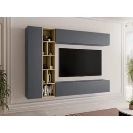 Mirjan24 Wohnwand, Grau, Holzwerkstoff, Rechteckig, 224x160x33 cm, Wohnzimmer, Wohnwände, Wohnwand-Sets