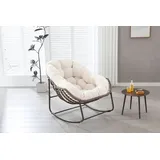 Fine Life Pro Schaukelsessel Rattan-Schaukelstuhl, gepolsterter Schaukel- und Relaxsessel weiß