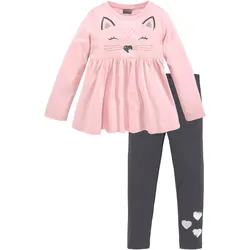 Langarmshirt & Leggings KIDSWORLD "2tlg. Set Shirt + Leggings mit schöner Paillettenapplikation", Mädchen, Gr. 116/122, rosa (rosa, anthrazit), Jersey, Obermaterial: 100% Baumwolle, bedruckt, modisch, KOB Set-Artikel, Süßes Outfit für kleine Mädchen