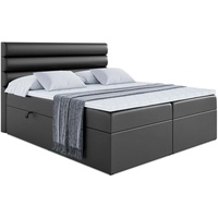 ALTDECOR Boxspringbett mit Matratze(20 cm hoch) und Topper(5 cm hoch), Polsterbett mit Kopfteil und Bettkasten - CELESTIA - 180x200 - H4/Schwarz Ku...