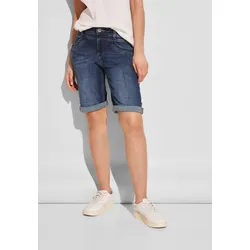 Bermudas STREET ONE, Damen, Gr. 28, N-Gr, blau (blau washed soft), Denim/Jeans, Obermaterial: 78% Baumwolle, 21% Polyester, 1% Elasthan, washed, casual, regular fit kniefrei, Hosen, mit Ziernaht