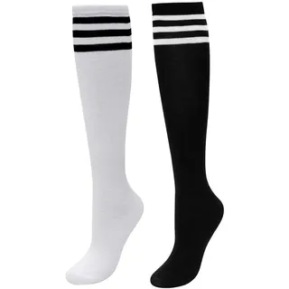 CHIC DIARY Kniestrümpfe Damen Mädchen Fußball Sport Socken College Cheerleader Kostüm Strümpfe Cosplay Streifen Strumpf, 2 Paar(schwarz+weiß Schwarz Streifen), Einheitsgröße - Einheitsgröße