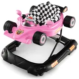 FANTASK Baby Walker 4-in-1 mit verstellbarer Höhe, Autoförmige Lauflernhilfe klappbar mit Licht Musik & abnehmbarem Spielbrett, Gehfrei Laufwagen für Babys ab 6 Monaten Rosa